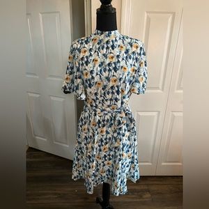 Pastel floral, high neck silk dress